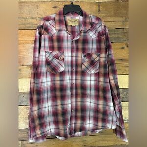 Wrangler Retro Pearl Snap Long Sleeve Shirt Men's Medium Plaid‎ Red Black